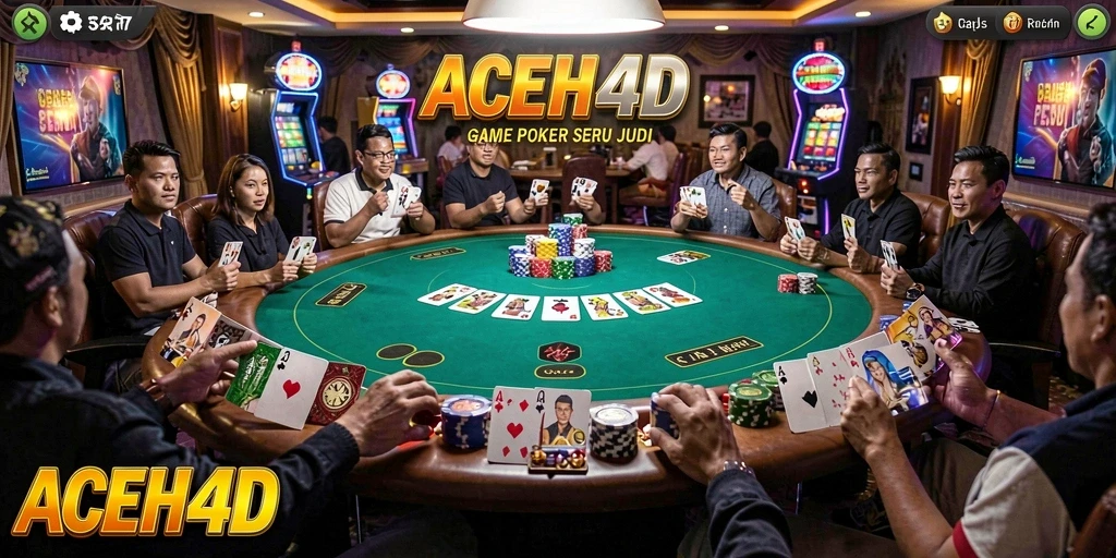 Screenshot utama ACEH4D menampilkan aksi seru di meja poker.