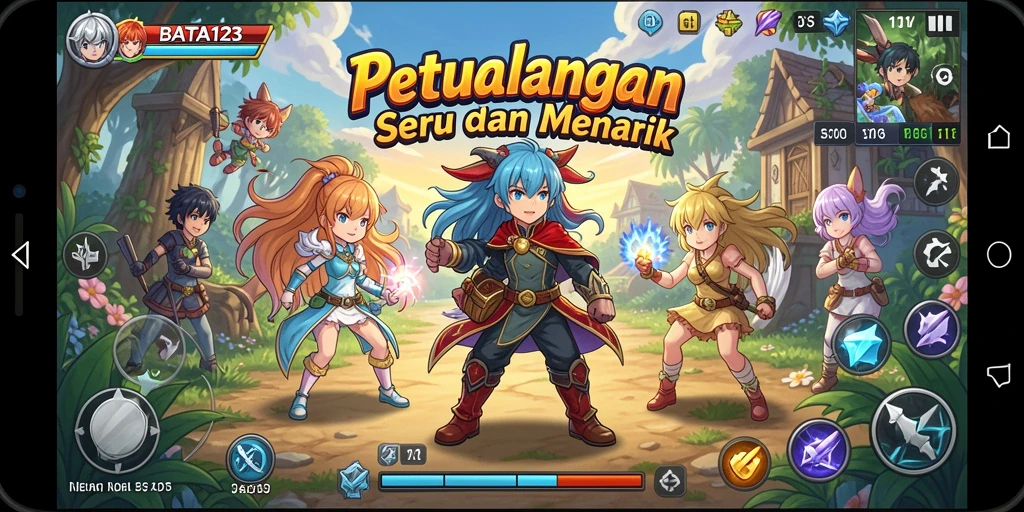 Tampilan memperlihatkan aksi pertempuran karakter anime di BATA123.