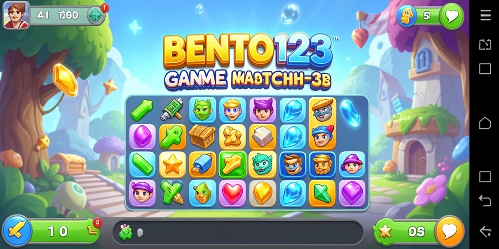 Tampilan gameplay seru dalam BENTO123, cocok untuk penggemar Match-3.