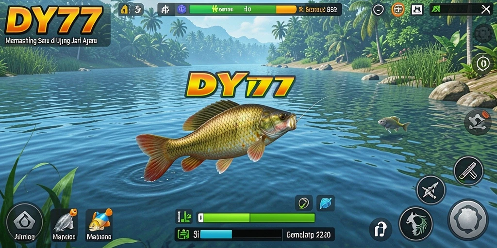 Screenshot gameplay DY777 menampilkan aksi seru saat menangkap ikan.