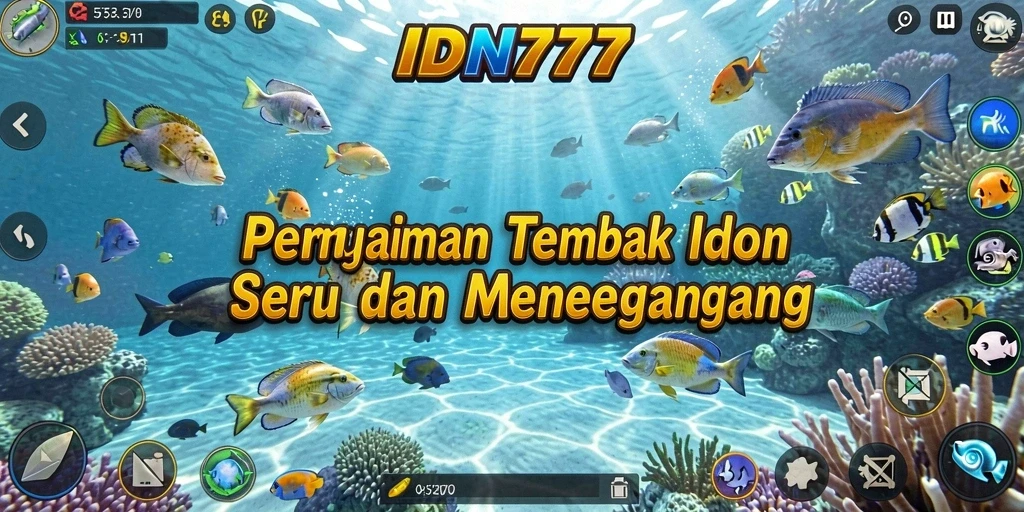 Screenshot gameplay IDN777 menampilkan aksi seru menembak ikan.