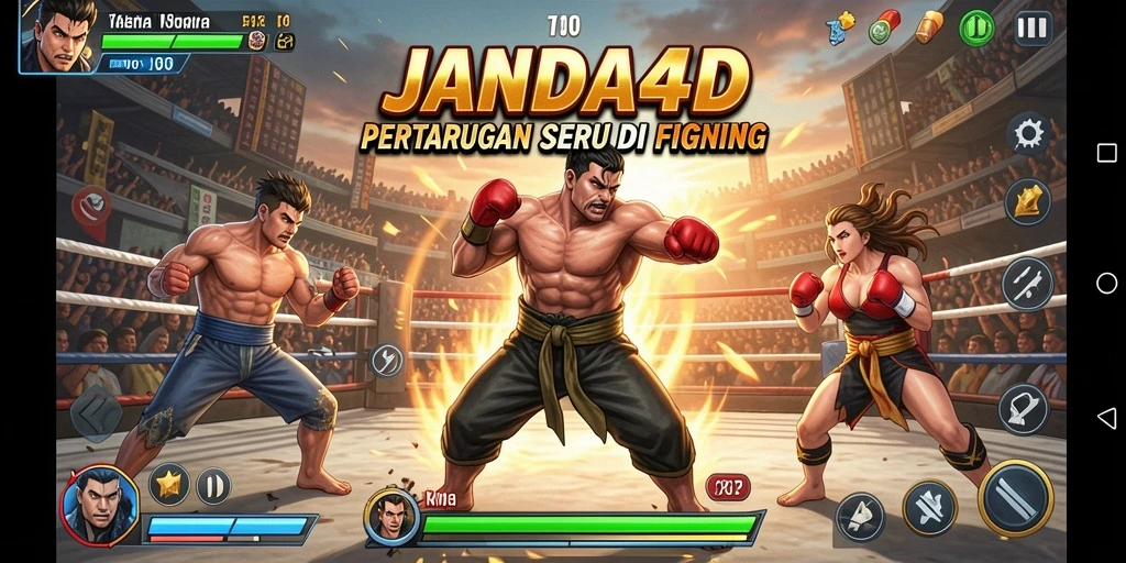 Screenshot gameplay JANDA4D menampilkan duel pertarungan agresif dan dinamis.