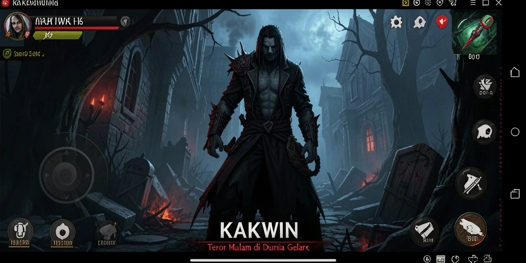 Screenshot gameplay KAKWIN menampilkan suasana horor yang mencekam.
