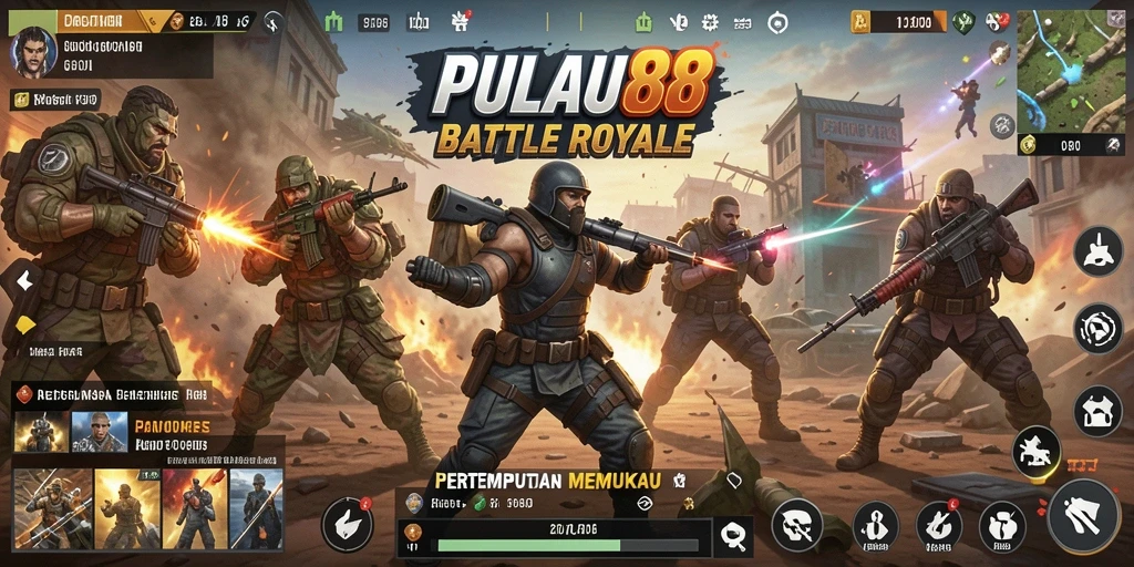 Gameplay seru PULAU88 dalam pertempuran Battle Royale yang intens.