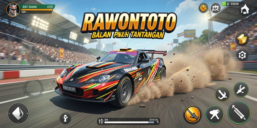 Tampilan gameplay seru di RAWONTOTO dengan balapan mendebarkan.
