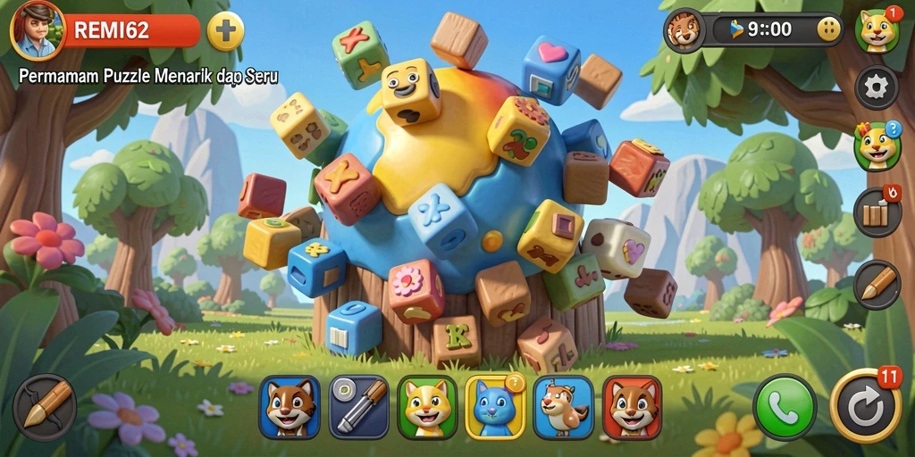 Tampilan gameplay seru dalam REMI62 menantang logika pemain.