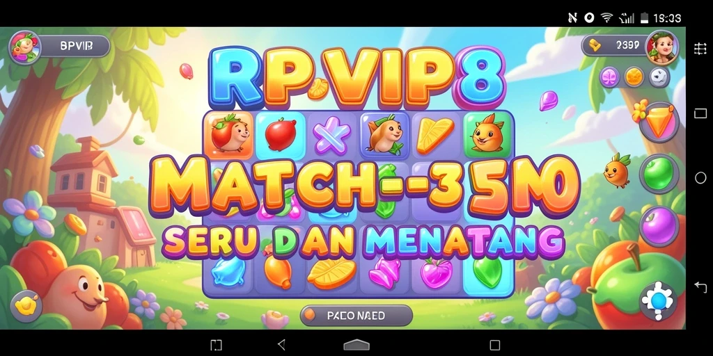 Screenshot utama RPVIP8 menampilkan gameplay Match-3 yang seru dan colorful.