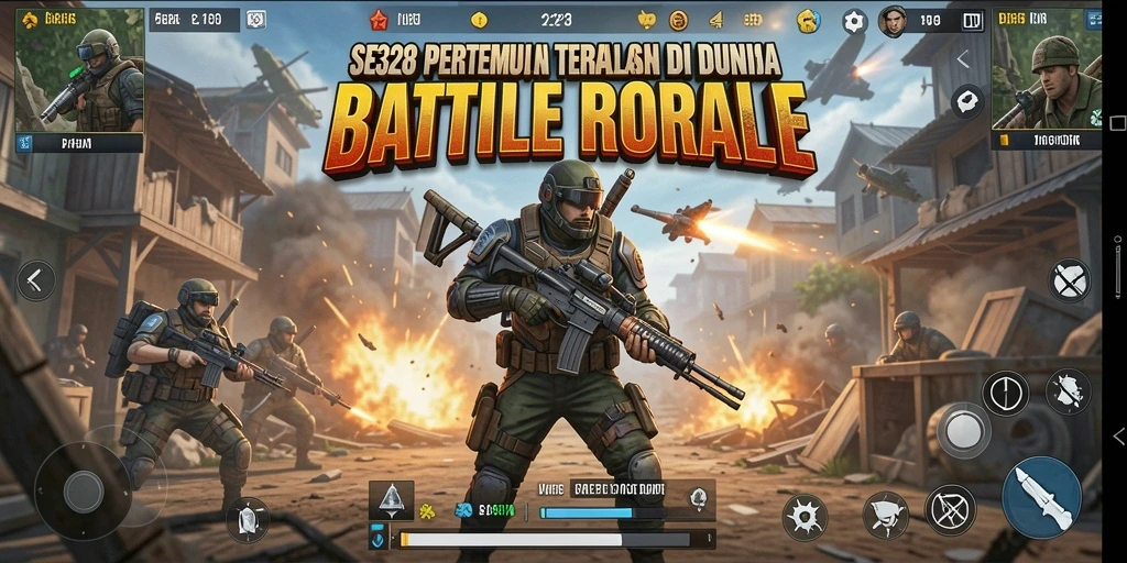 Tangkapan layar SE328 menampilkan aksi pertempuran intens di dunia Battle Royale.