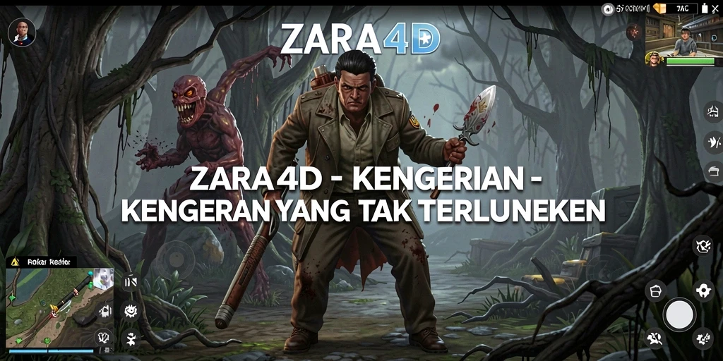 Screenshot utama ZARA4D menampilkan suasana mencekam dan gameplay yang menegangkan.